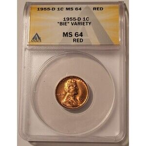 1955 D Lincoln Wheat Cent BIE Variety MS64 RED ANACS